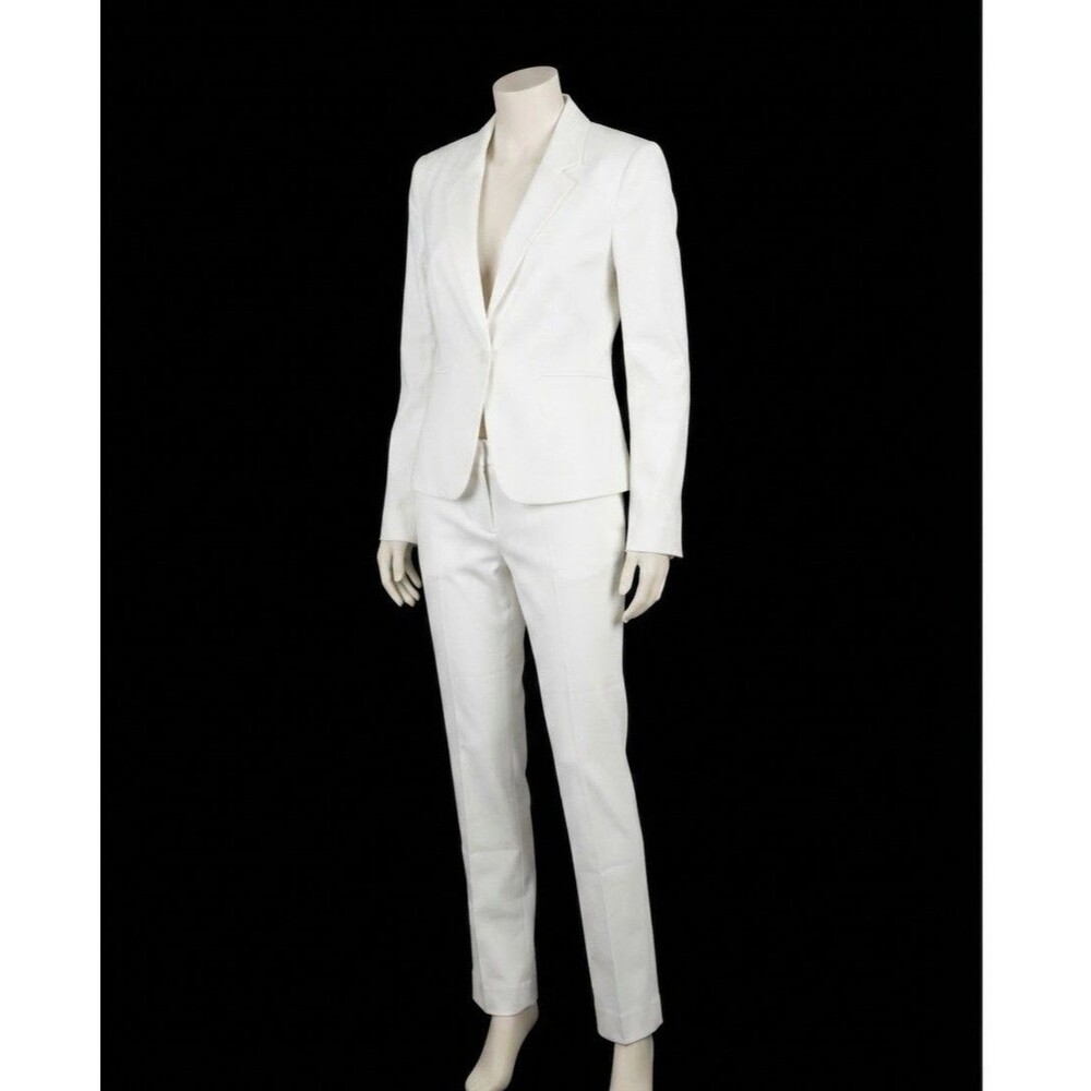 H&M Women White Pant Suit Blazer Jacket Pants Set Size US 2 EUR 34 Business Chic
